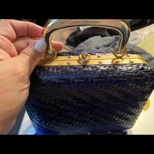 Vintage Blue Lesco Lona Wicker Bag